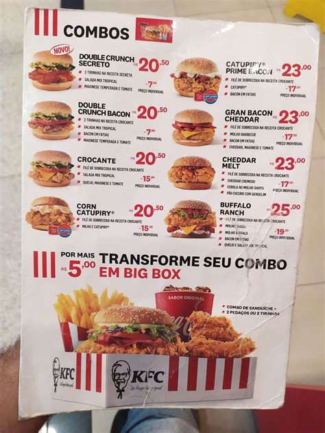 kfc cardápio - cardápio burger king